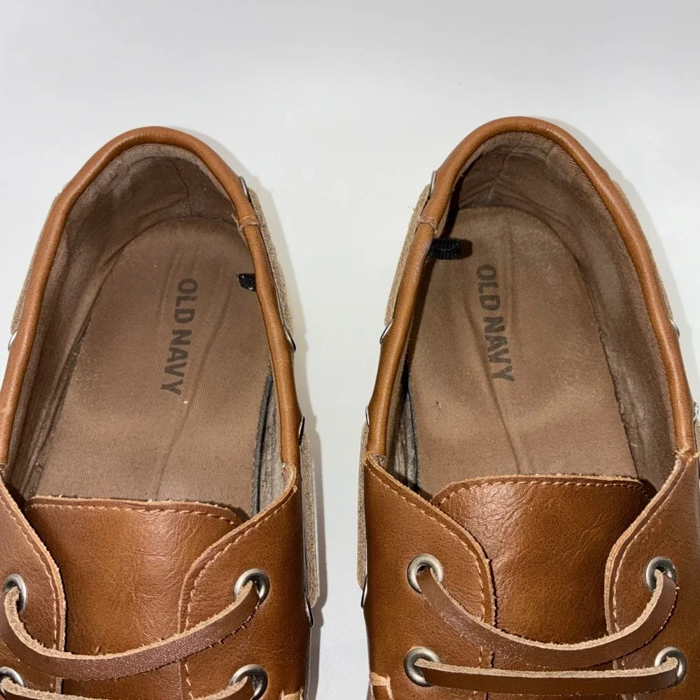 Old Navy Mens Size 11 Tan Brown Faux Leather Boat Shoes Moc Toe Loafers